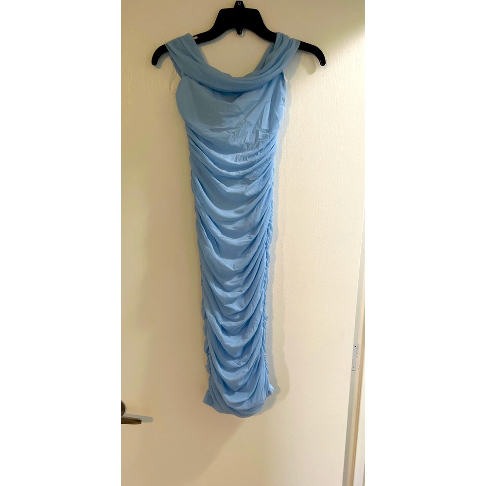 Fashion Nova blue mesh midi dress
